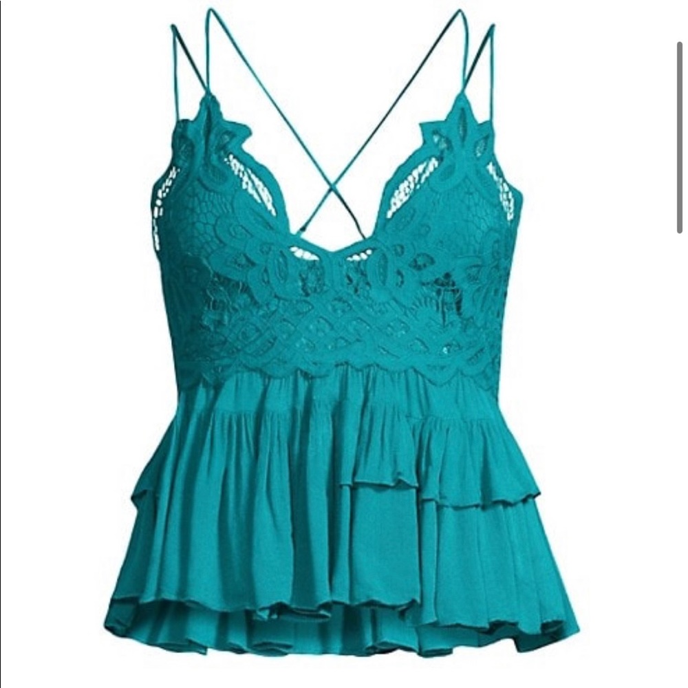 Free People Adella Lace Cami - NWOT - size xs. Gorgeous teal color!